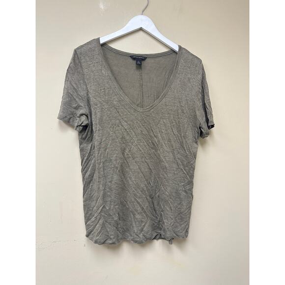 Banana Republic Large Green 100% Linen V-Neck Tee Top Vacation Boho Quiet Luxury - Picture 1 of 8